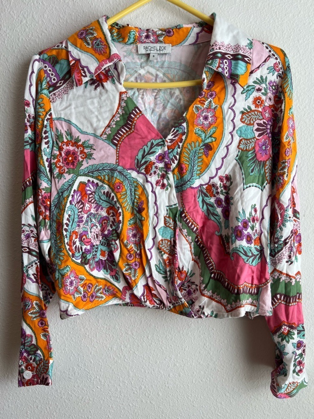 Rachel Zoe Pink Orange Paisley Button-Down Blouse